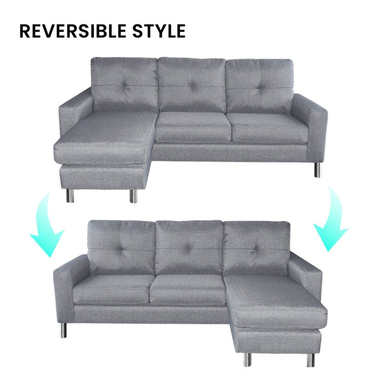 Linen Corner Sofa Couch Lounge Chaise with Metal Legs - Grey image 8