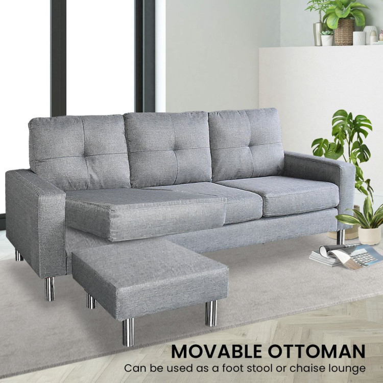 Linen Corner Sofa Couch Lounge Chaise with Metal Legs - Grey image 9