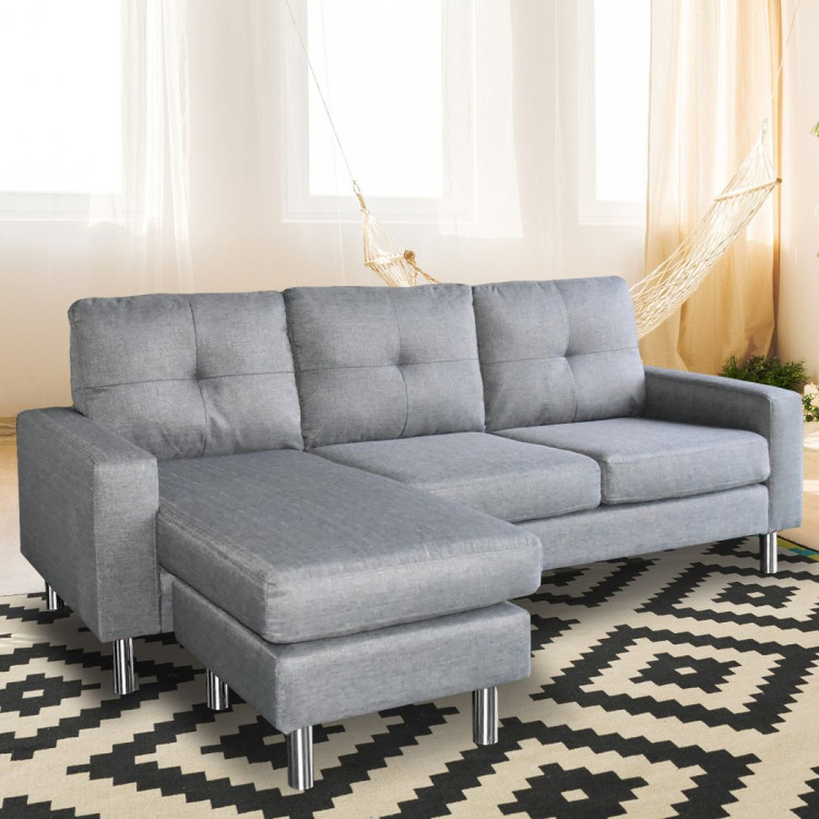 Linen Corner Sofa Couch Lounge Chaise with Metal Legs - Grey image 10