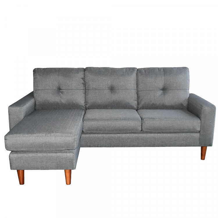 Linen Corner Sofa Couch Lounge Chaise with Wooden Legs - Grey image 5