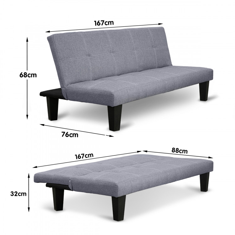 2 Seater Modular Linen Fabric Sofa Bed Couch - Dark Grey image 9
