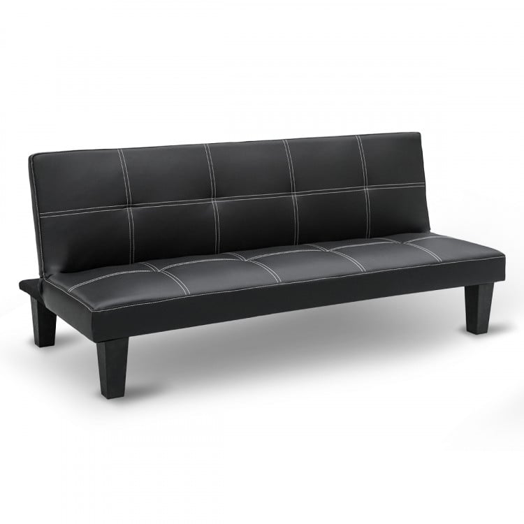 2 Seater Modular Faux Leather Fabric Sofa Bed Couch - Black image 2
