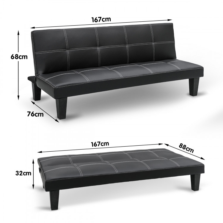 2 Seater Modular Faux Leather Fabric Sofa Bed Couch - Black image 9