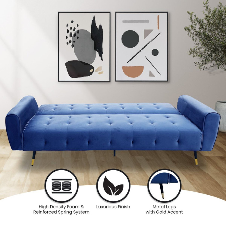 Ava Tufted Velvet Sofa Bed by Sarantino - Blue image 13