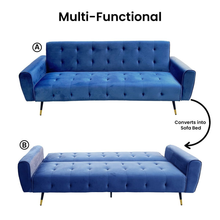 Ava Tufted Velvet Sofa Bed by Sarantino - Blue image 9