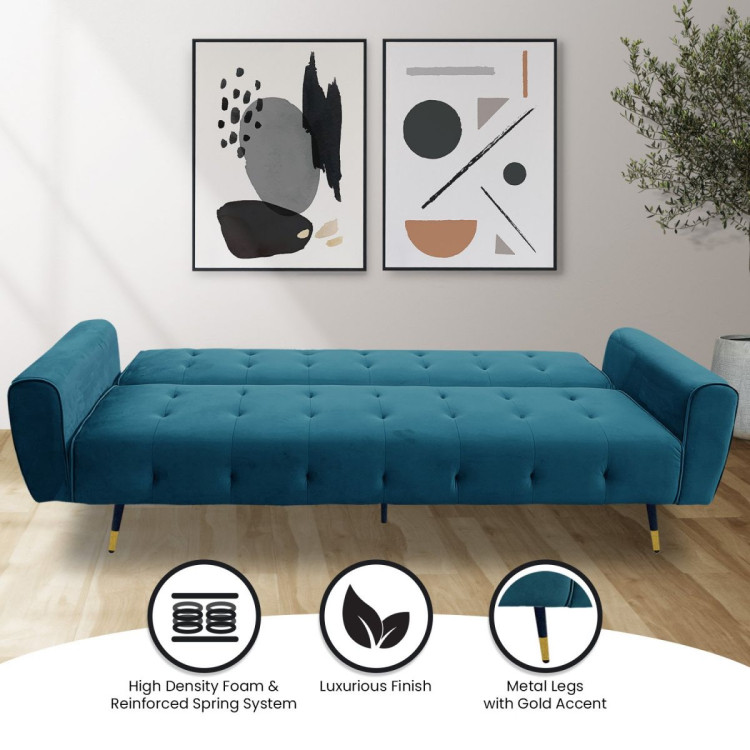 Ava Tufted Velvet Sofa Bed by Sarantino - Green image 13