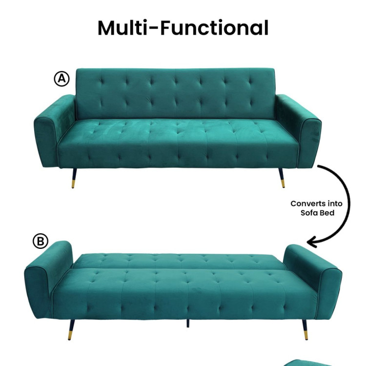 Ava Tufted Velvet Sofa Bed by Sarantino - Green image 9