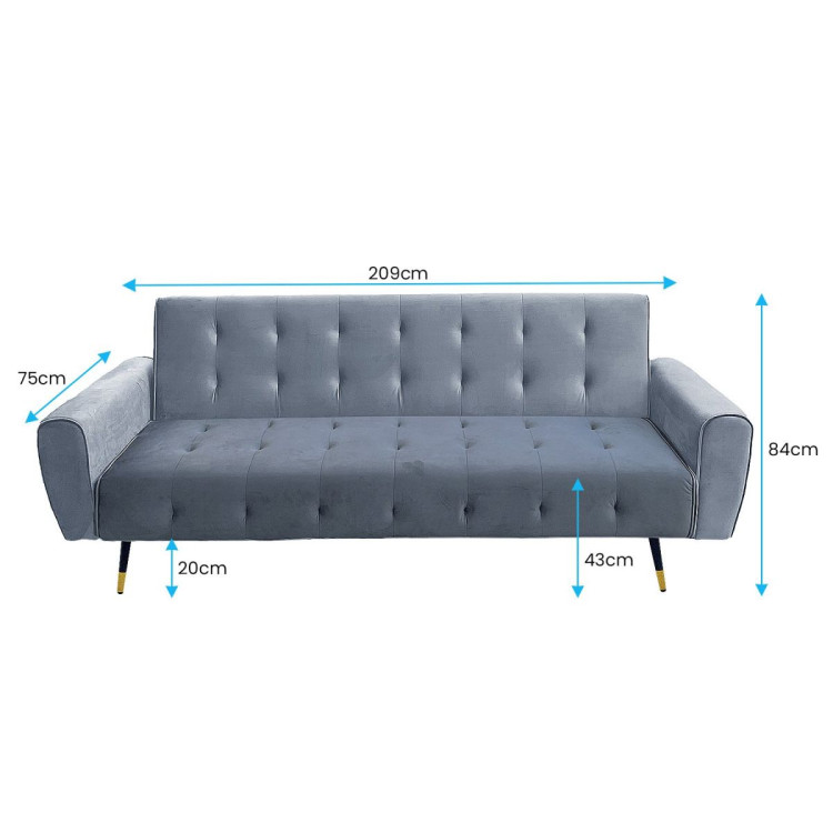 Ava Tufted Velvet Sofa Bed by Sarantino - Light Grey image 6