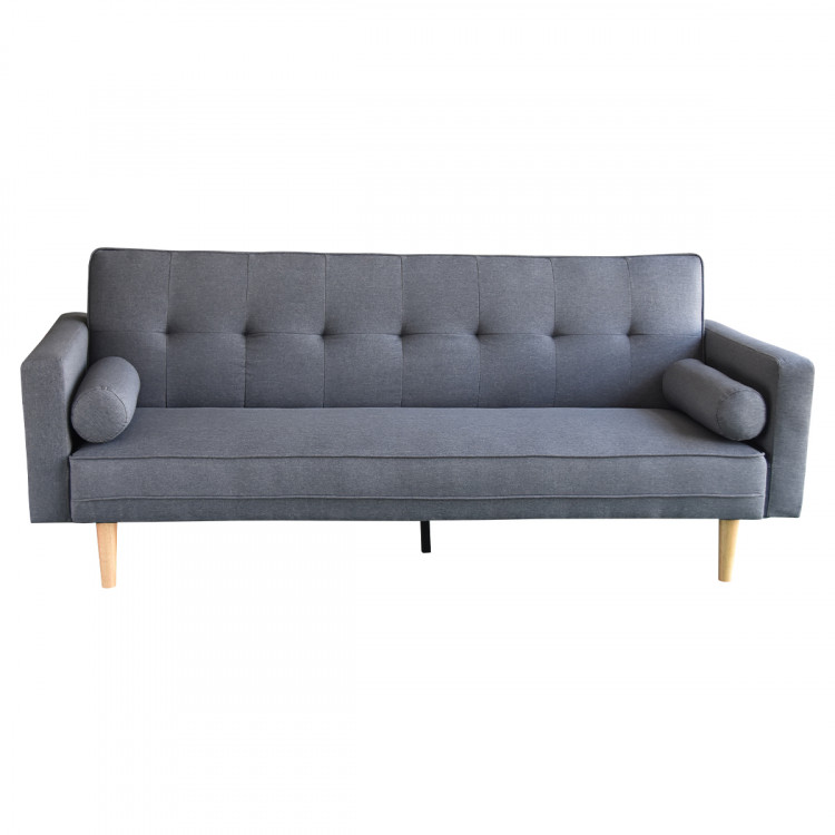 Madison 3 Seater Linen Sofa Bed Couch with Pillows - Dark Grey
