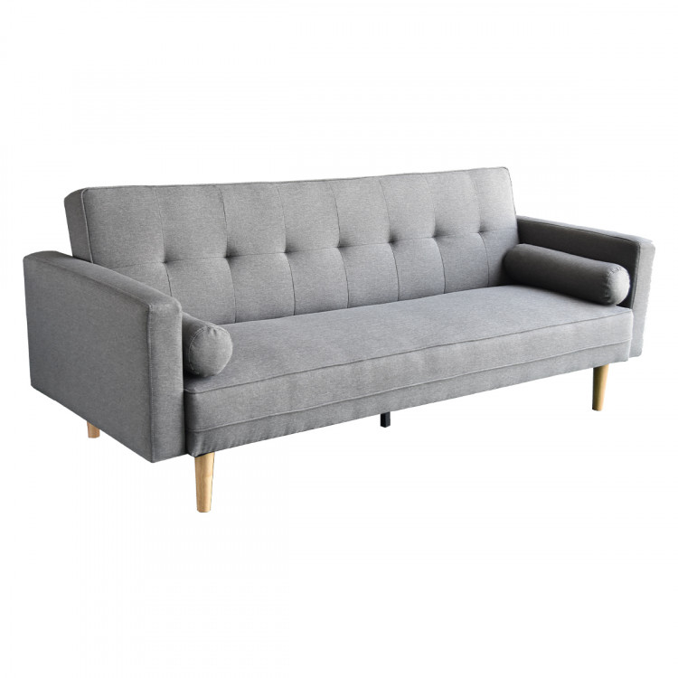 Madison 3 Seater Linen Sofa Bed Couch with Pillows - Light Grey image 4