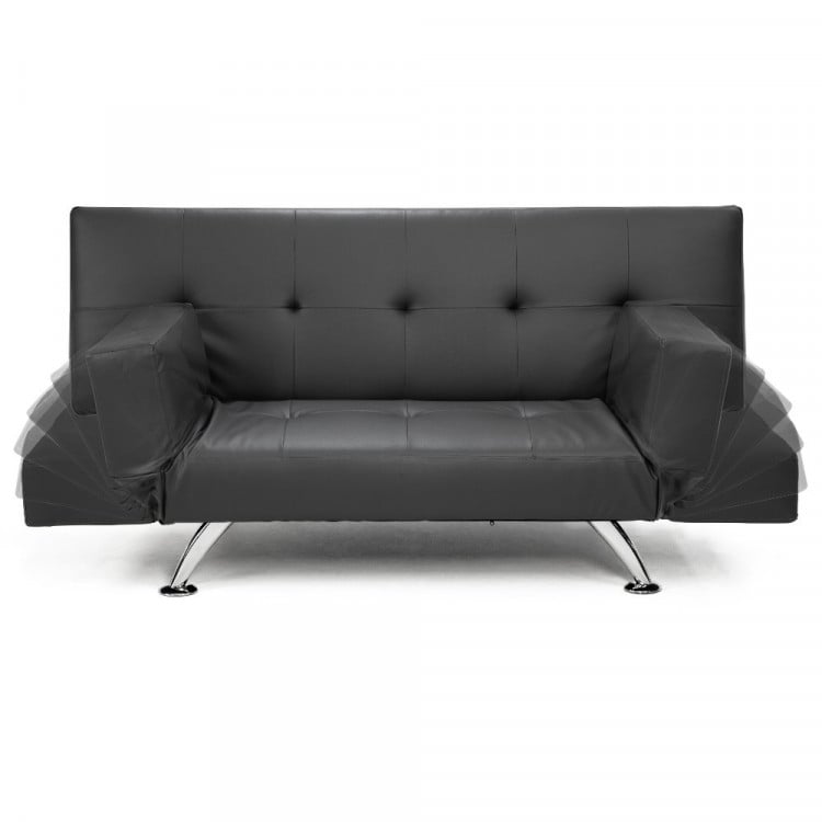 Brooklyn 3 Seater PU Leather Sofa Bed Lounge - Grey image 3