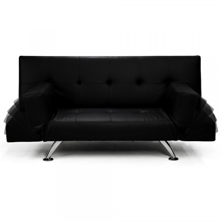 Brooklyn 3 Seater PU Leather Sofa Bed Lounge - Black image 4