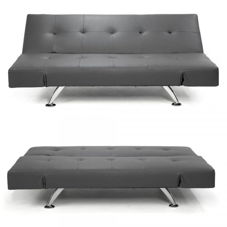 Brooklyn 3 Seater PU Leather Sofa Bed Lounge - Grey image 4