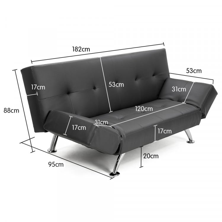 Brooklyn 3 Seater PU Leather Sofa Bed Lounge - Grey image 7