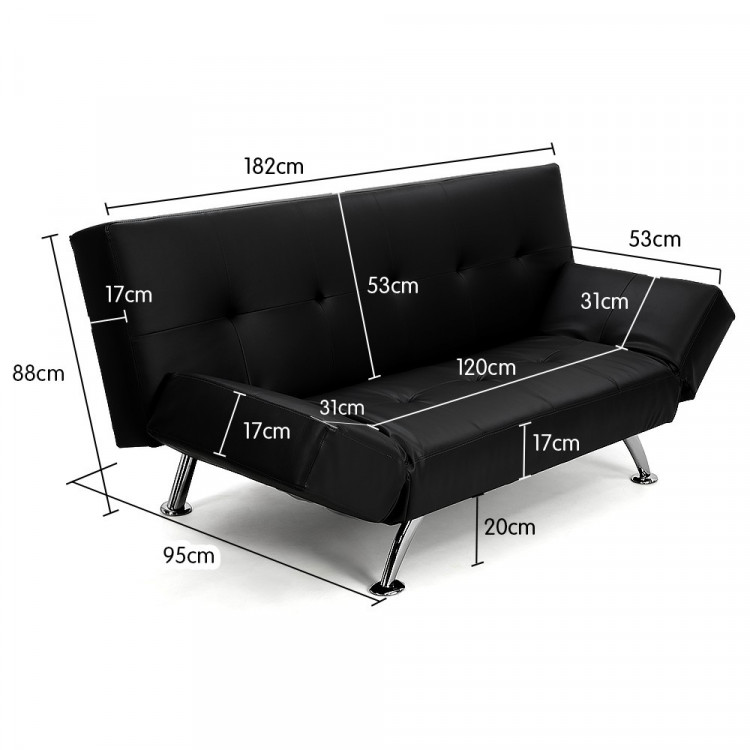 Brooklyn 3 Seater PU Leather Sofa Bed Lounge - Black image 8