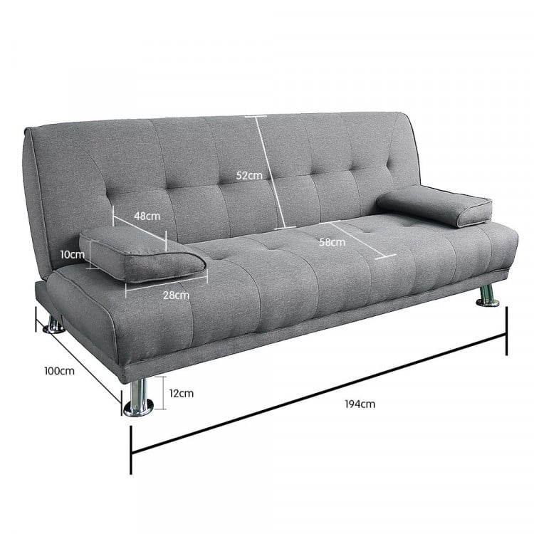 Manhattan 3 Seater Linen Sofa Bed Couch Lounge Futon - Light Grey image 6