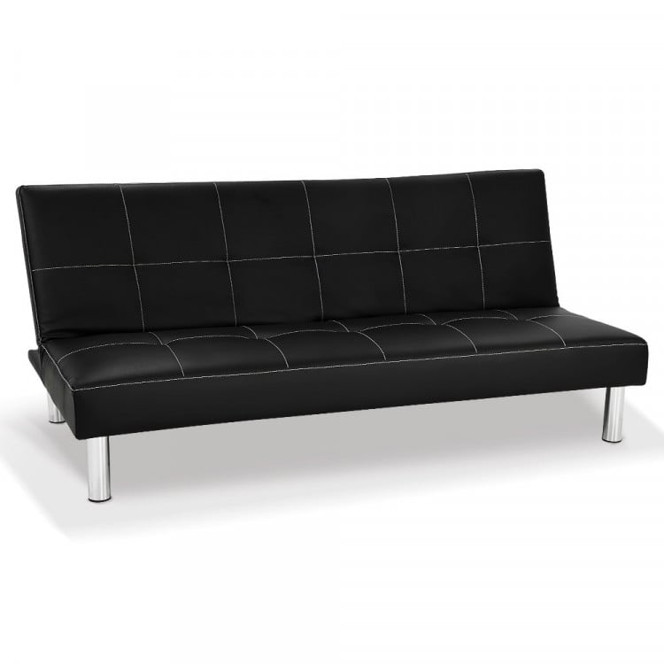 Chelsea 3 Seater Faux Leather Sofa Bed Couch - Black image 3