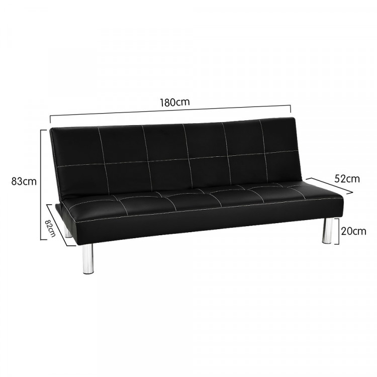 Chelsea 3 Seater Faux Leather Sofa Bed Couch - Black image 7