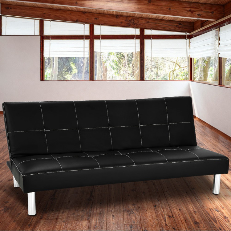 Chelsea 3 Seater Faux Leather Sofa Bed Couch - Black image 2