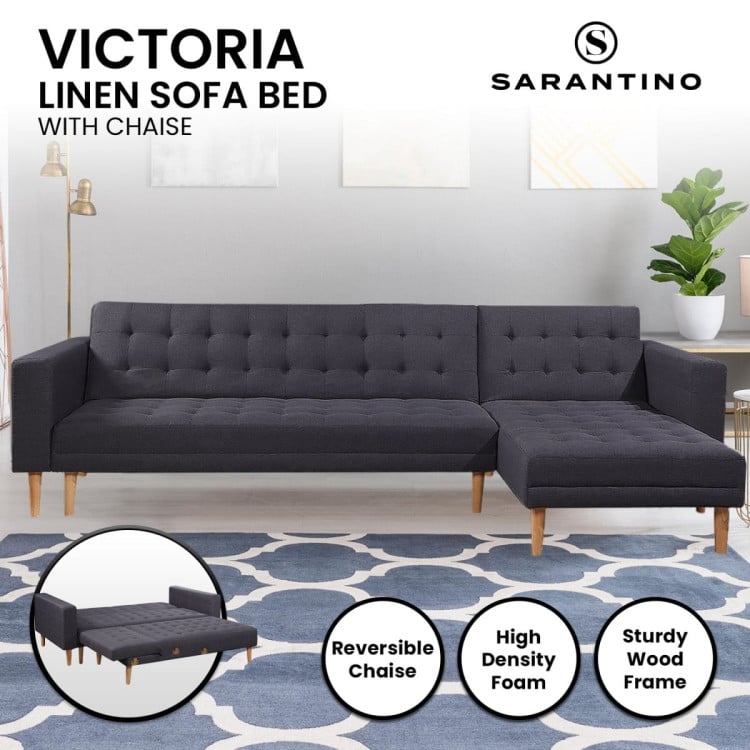 Linen Fabric Corner Sofa Bed Couch Lounge with Chaise - Dark Grey image 8