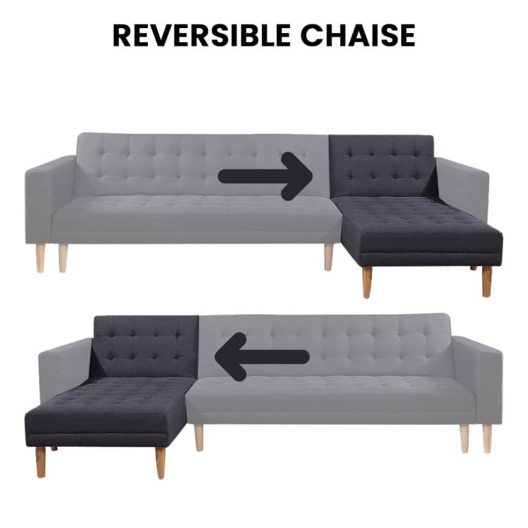 Linen Fabric Corner Sofa Bed Couch Lounge with Chaise - Dark Grey image 5