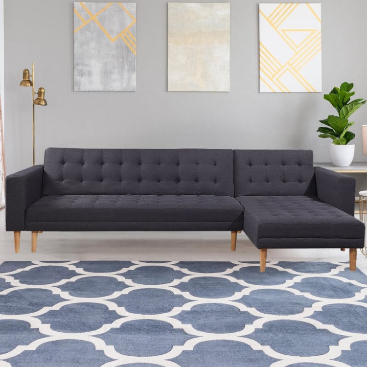 Linen Fabric Corner Sofa Bed Couch Lounge with Chaise - Dark Grey image 7