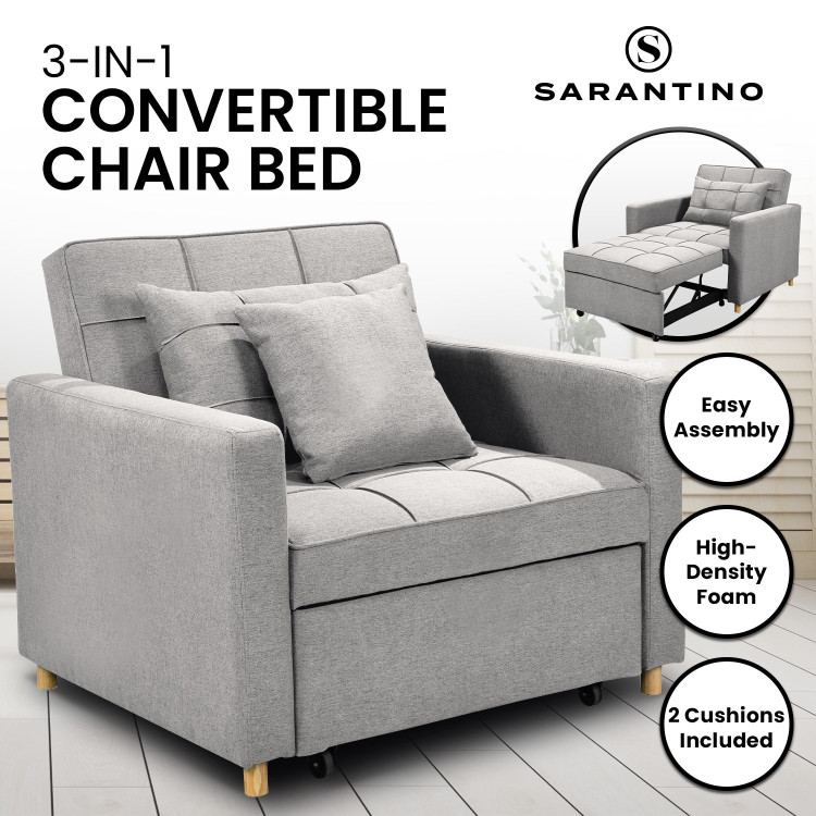 Suri 3-in-1 Convertible Sofa Chair Bed Lounger by Sarantino Light Grey image 14