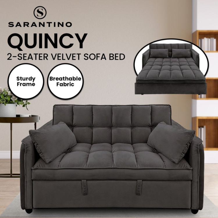 Sarantino Quincy Tufted 2-Seater Velvet Sofa Bed - Dark Grey image 3