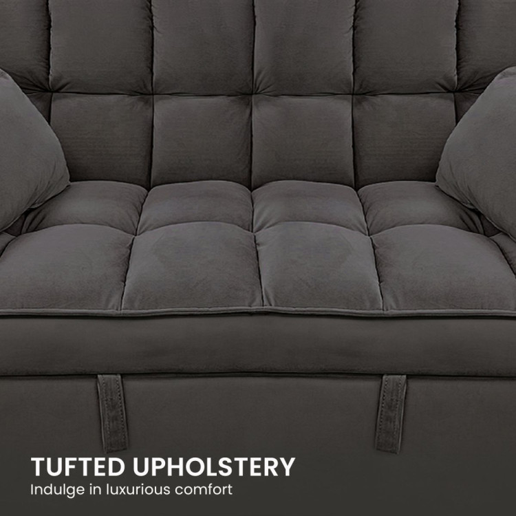 Sarantino Quincy Tufted 2-Seater Velvet Sofa Bed - Dark Grey image 11