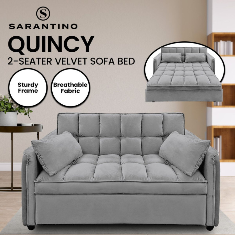 Sarantino Quincy Tufted 2-Seater Velvet Sofa Bed - Dark Grey image 9