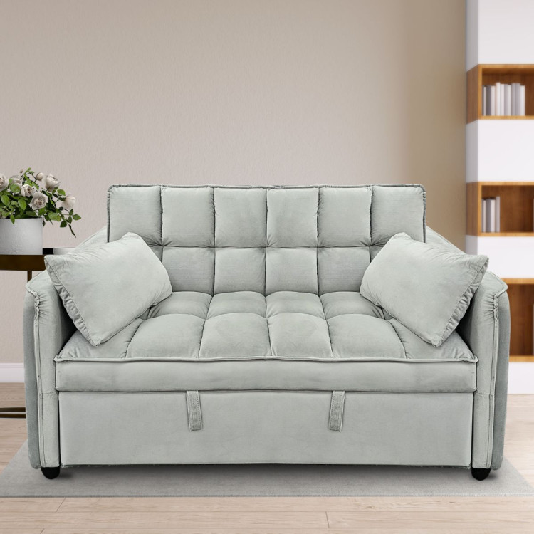 Sarantino Tufted 2-Seater Velvet Sofa Bed - Light Grey image 11