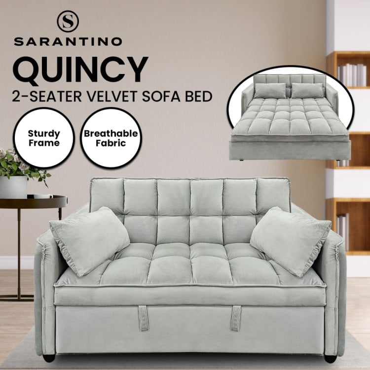 Sarantino Tufted 2-Seater Velvet Sofa Bed - Light Grey image 3