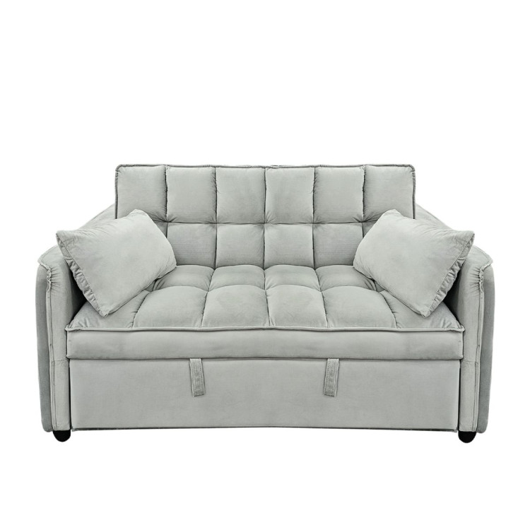 Sarantino Tufted 2-Seater Velvet Sofa Bed - Light Grey image 4