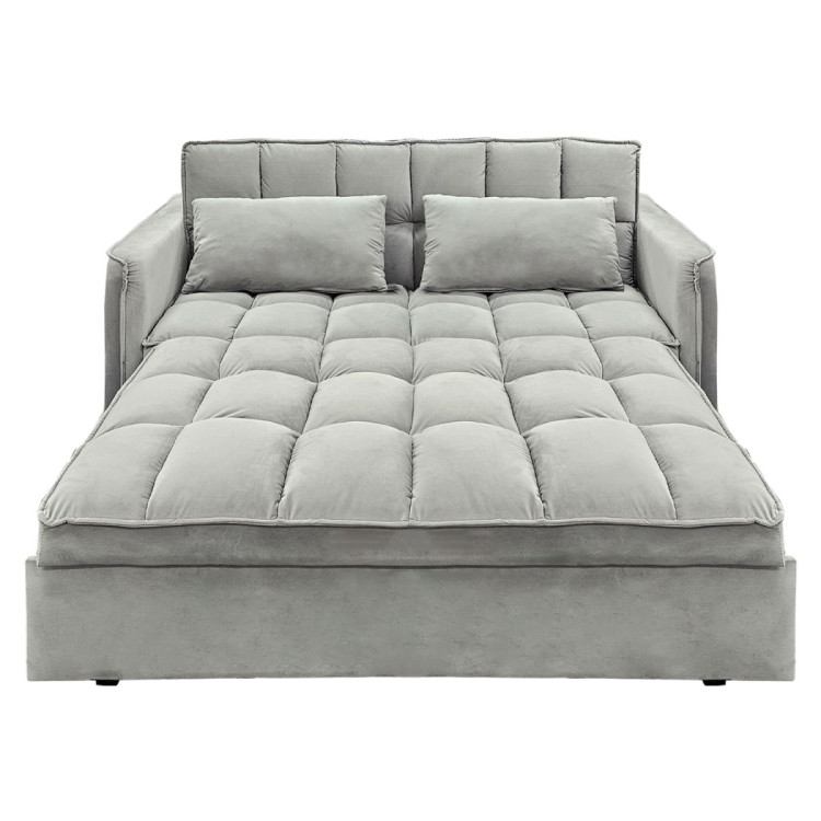 Sarantino Tufted 2-Seater Velvet Sofa Bed - Light Grey image 7