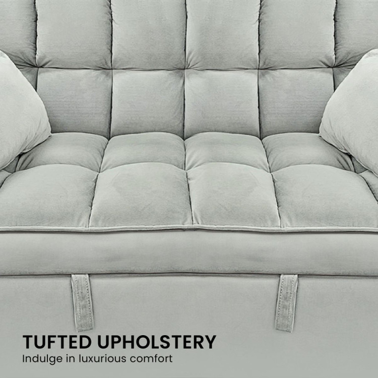 Sarantino Tufted 2-Seater Velvet Sofa Bed - Light Grey image 10