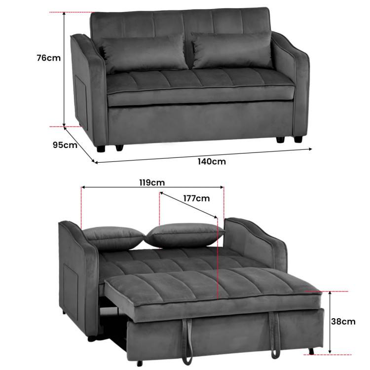 Sarantino Fenton Velvet 2-Seater Sofa Bed - Dark Grey image 4