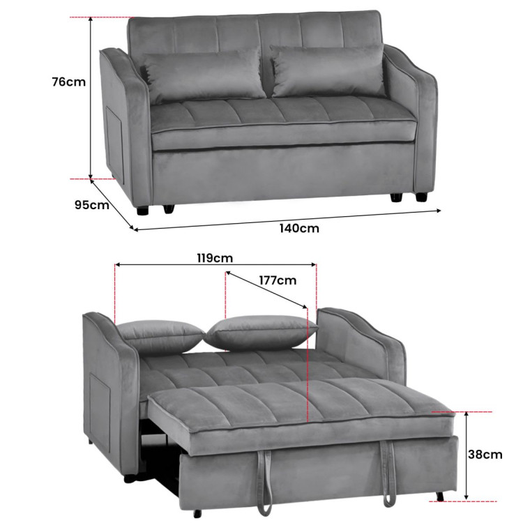 Sarantino Fenton Velvet 2-Seater Sofa Bed - Dark Grey image 5