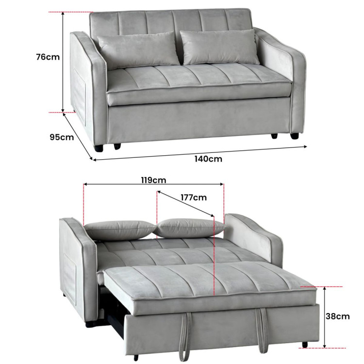 Sarantino Fenton Velvet 2-Seater Sofa Bed - Light Grey image 5
