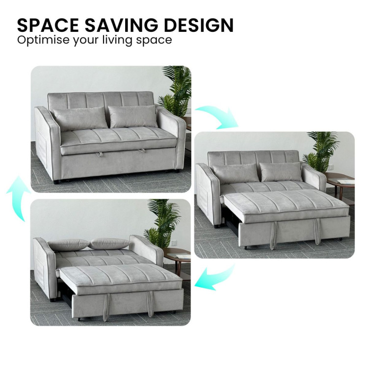 Sarantino Fenton Velvet 2-Seater Sofa Bed - Light Grey image 6