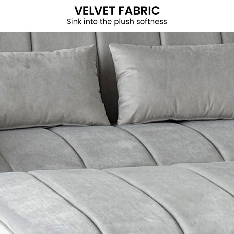 Sarantino Fenton Velvet 2-Seater Sofa Bed - Light Grey image 7