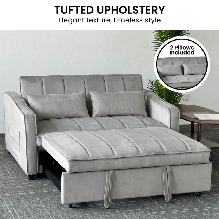 Sarantino Fenton Velvet 2-Seater Sofa Bed - Light Grey image 8