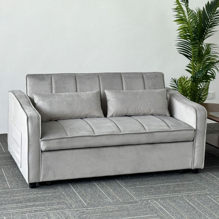 Sarantino Fenton Velvet 2-Seater Sofa Bed - Light Grey image 10