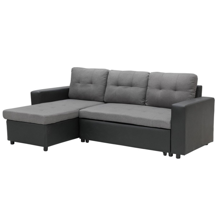 3-Seater Corner Sofa Bed With Storage Lounge Chaise Couch - Black Grey image 4