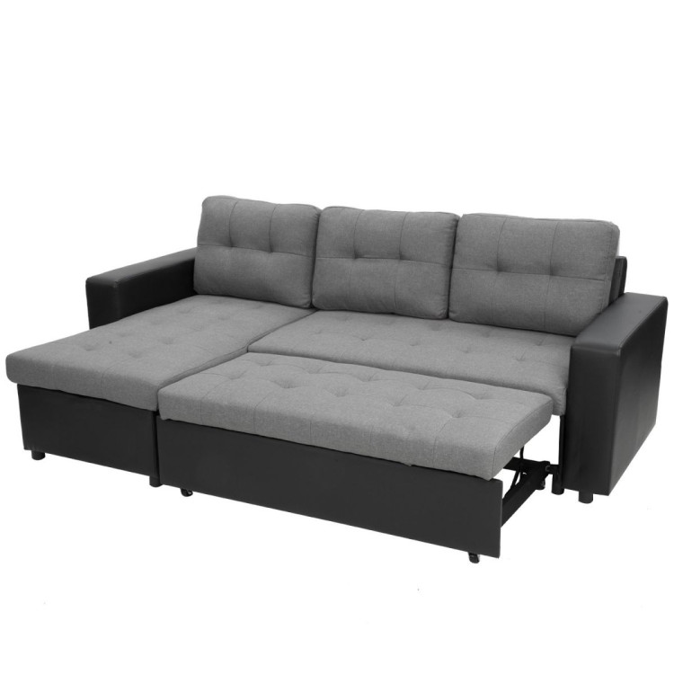 3-Seater Corner Sofa Bed With Storage Lounge Chaise Couch - Black Grey image 5