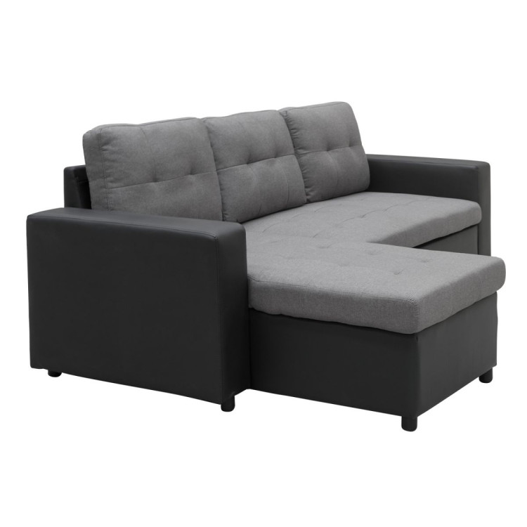 3-Seater Corner Sofa Bed With Storage Lounge Chaise Couch - Black Grey image 6