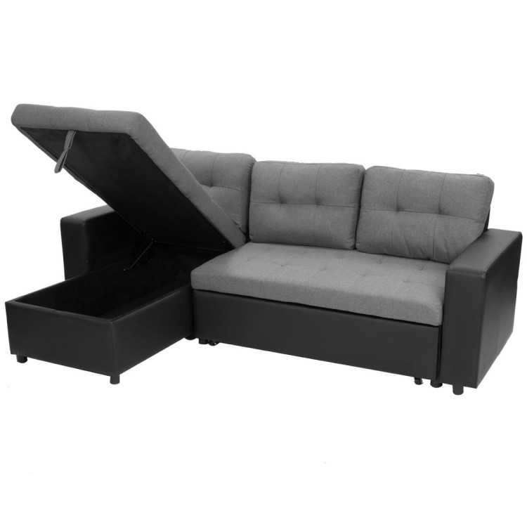 3-Seater Corner Sofa Bed With Storage Lounge Chaise Couch - Black Grey image 7