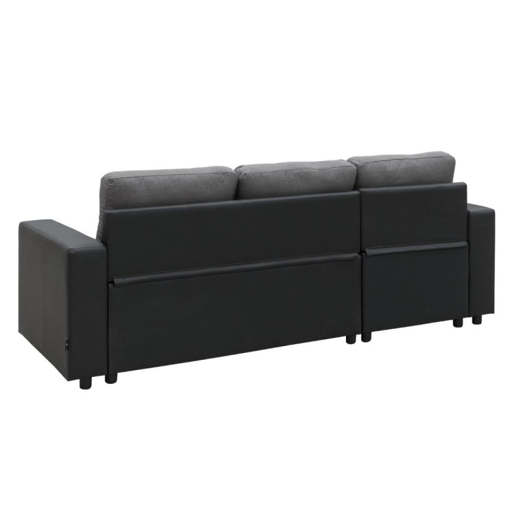 3-Seater Corner Sofa Bed With Storage Lounge Chaise Couch - Black Grey image 8
