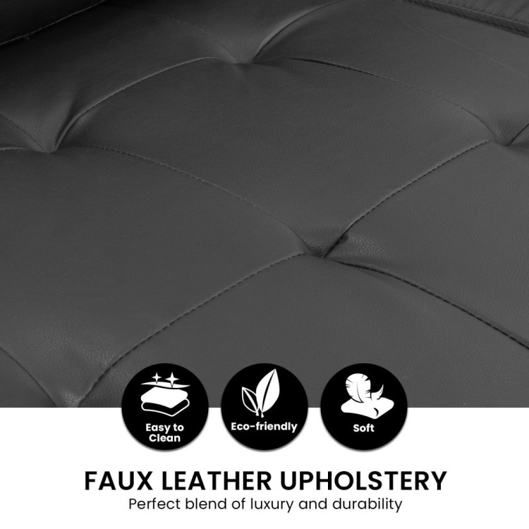 3-Seater Corner Sofa Bed Storage Chaise Couch Faux Leather - Black image 12