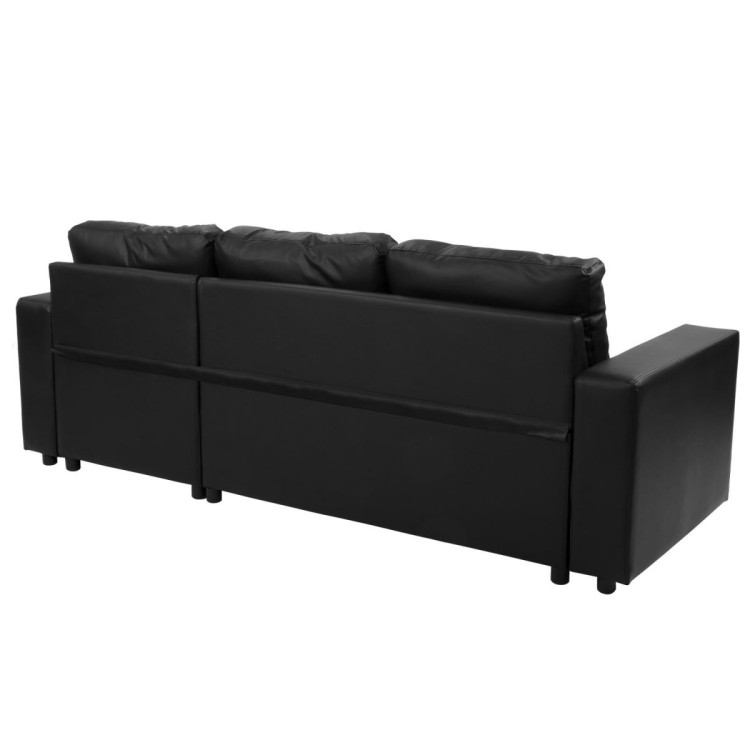 3-Seater Corner Sofa Bed Storage Chaise Couch Faux Leather - Black image 7