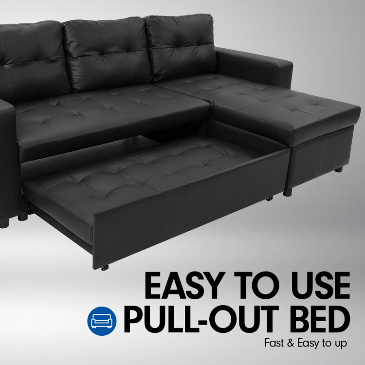 3 Seater Corner Sofa Bed Storage Chaise Couch Faux Leather Black 3 Seater Corner Sofa Bed Storage Chaise, Leather Sofa Bed With Storage Chaise